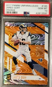 Jared Goff 2017 Panini Unparalleled Orange Swirlorama #30/49 PSA GEM MINT 10