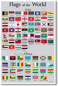 Banderas del Mundo - Asia y África - NUEVO PÓSTER de Geografía de Viajes del Mundo - Imagen 1 de 1