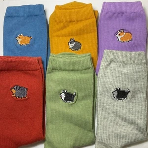 Cute Dog Husky Shiba Corgi Dachshund Boston Terrier Animal Embroidered Socks - Picture 1 of 11