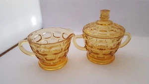 Vintage Federal Glass Yorktown Gold Yellow Colonial Creamer Sugar With Lid - Picture 1 of 2