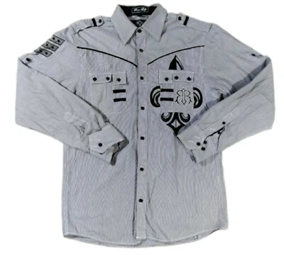 Camisa masculina Roar manga longa com botões remendos de crista ocidental bordados - Imagem 1 de 4