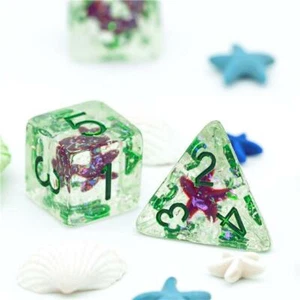Green w/Purple Starfish Dice 7-Dice Set Resin Dungeons and Dragons Dice - Picture 1 of 8