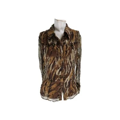 Camisa para mujer ECI New York mediana seda camuflada otoño chifón blusa Foto 1 de 4