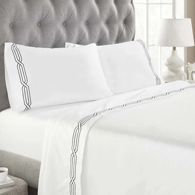 1200 Thread Count Egyptian Cotton Embroidered Solid Oversized Soft Bed Sheet Set - Image 1 of 3