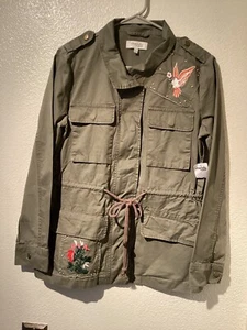 CHARLOTTE RUSSE women's army green jacket NWT sz S full zip w/snaps embroidered - Picture 1 of 16