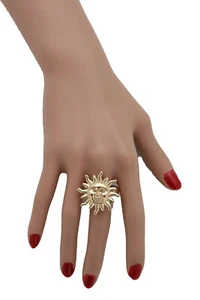 Damen Modeschmuck Ring Gold Metall Lächelnder Sonnenaufgang Stretch Band Accessoire - Bild 1 von 12