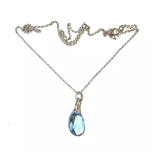 925 sterling silver Made With Blue Swarovski Crystal Pendant necklace 2.3g 17.5" - Picture 1 of 7