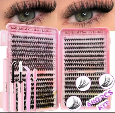 Kit de extensión de pestañas hágalo usted mismo 640 piezas pestañas en racimo para modelos 30D, 40D, 50D Foto 1 de 2