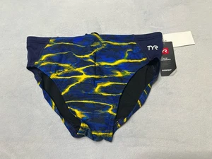 TYR Sport Men Lambent Racer Swim Brief 34 Navy Gold Chlorine Proof Speedo NWT$45 - Picture 1 of 16