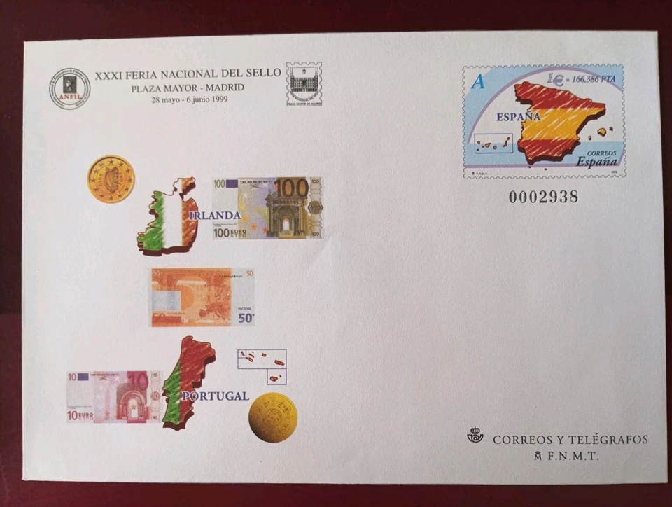 SOBRES ENTERO POSTALES ESPAÑA 1999 PAISES DEL EURO. IRLANDA Y PORTUGAL. ED 54C - Imagen 1 de 1