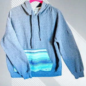 olmeca altos women’s l hoodie gray pullover striped pocket barwear boho - Picture 1 of 6