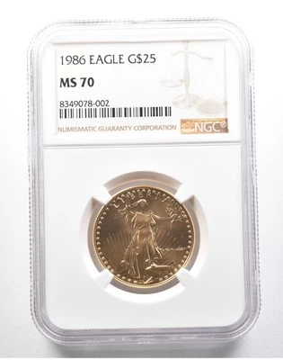 1986 $25 American Gold Eagle 1/2 Oz Gold MS70 NGC *0332 - Image 1 of 3