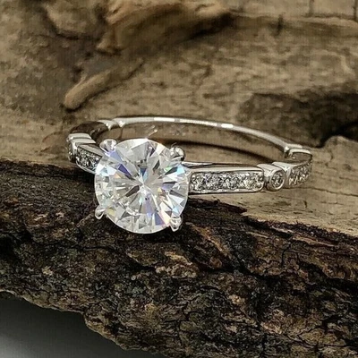 Anello solitario in argento sterling 925 di fidanzamento con moissanite... - Immagine 1 di 4