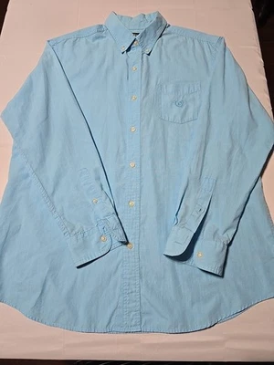 Chaps Ralph Lauren Mens Large Blue Solid Button Down Long Sleeve Shirt Preppy  - Image 1 of 4