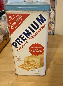 Vintage 1969 NABISCO PREMIUM SALTINE CRACKER Metal Container Tin Can Box 14 OZ - Picture 1 of 5