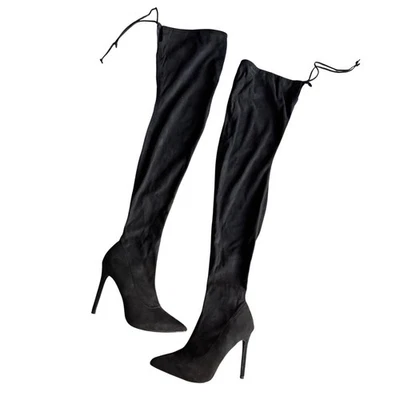 LILIANA Black Pointed Toe Stiletto Over Knee Boots 8.5 Whimsigoth Fairy Grunge - Image 1 of 4
