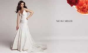 Nicole Miller 'Stacy' Metallic Textured Taffeta Trumpet Wedding Gown Sz 4 Ivory - Picture 1 of 1