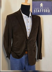 Stafford cappotto sportivo velluto a coste uomo 40S blazer marrone con toppe gomito giacca casual - Foto 1 di 19