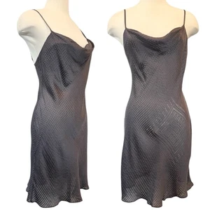Josie Natori Silk Platinum Gray Plisse Geometric Pattern Bias Cut Slip Dress S - Picture 1 of 14