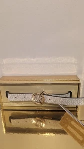 Michael Kors Women's Black Polished Nickel 25mm Reversible Pave Logo Belt L/XL - Picture 1 of 3