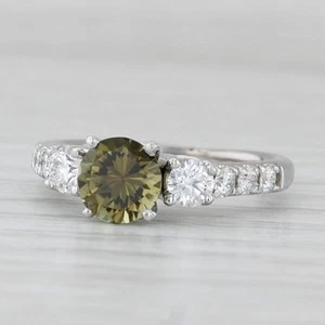 1.42ctw Verde Turmalina Anillo con Diamante 18k Oro Blanco Talla 4 Compromiso - Imagen 1 de 10
