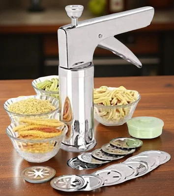 Pressa da cucina in acciaio inossidabile con 15 dischi Jali per Bhujia, Sev, ... - Immagine 1 di 4