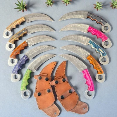 Karambit Knife | Lot of 10 | Damascus Steel | Pakka Wood Handle | Handmade |D989 - Image 1 of 4