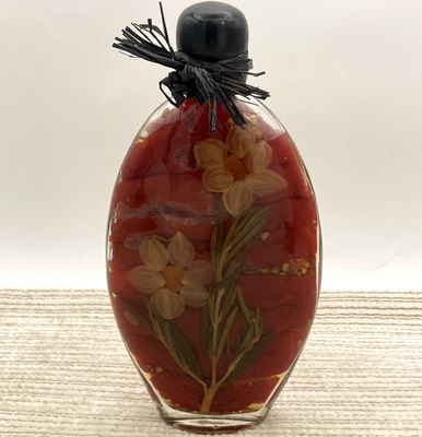 Botella de vidrio de vinagre infundido decorativo pimientos rojos doble cara flor cocina Foto 1 de 4