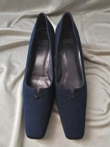 10 AAAA STUART WEITZMAN Dark Navy Fabric Kitten Heel Pump Heels - Picture 1 of 7