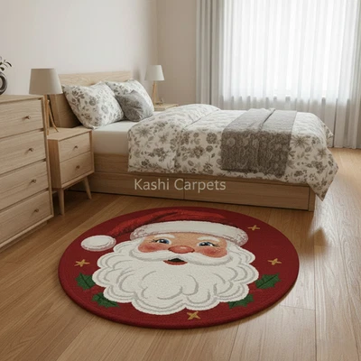 6x6 Hand Tufted NZ Wool Rug Red Round Area Carpets Round Santa Claus Custom Rugs - Image 1 of 4