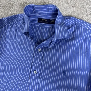 Polo Ralph Lauren Mens 16 32/33 Blue Stripes Button Shirt Long Sleeve Casual - Picture 1 of 8