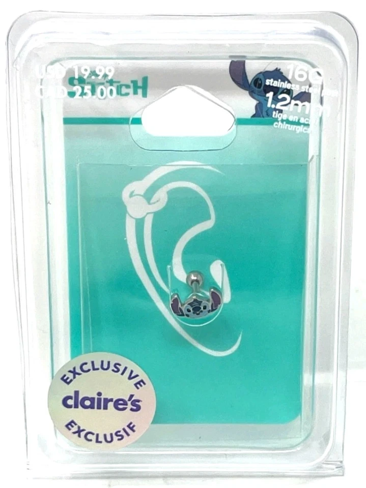 Pendiente de puntada exclusivo de Claire's acero inoxidable nuevo en embalaje 16G 1,2 mm Foto 1 de 1