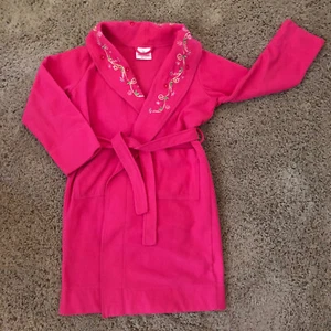 HANNA ANDERSSON 110 PINK Fleece BATH ROBE Floral EMBROIDERY *HARD TO FIND* Z22 - Picture 1 of 4