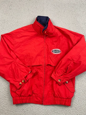Vintage NHRA Jacket Mens Medium Red Full Zip Gear For Sports Cover