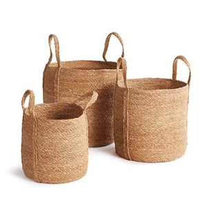 Seagrass Round Baskets With Long Handles, Set Of 3 - Picture 1 of 1