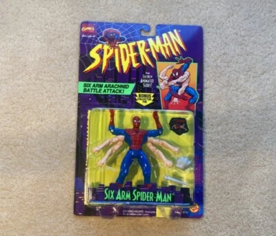 Figura de acción Marvel Six Arm Spider-Man 1995 serie animada Toy Biz sin usar, en caja Foto 1 de 2