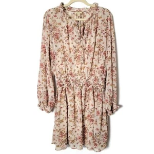Kori Cream Floral Boho Cottagecore Peasant Smocked Waist Long Sleeve Dress Large - Picture 1 of 11