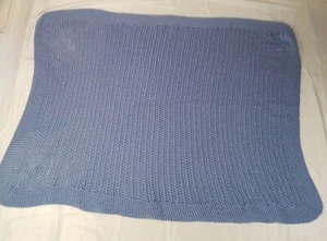BABY BLUE HAND KNITTED CROCHET STRETCH BLANKET 42x34inch / 107x86cm LARGE - Picture 1 of 13
