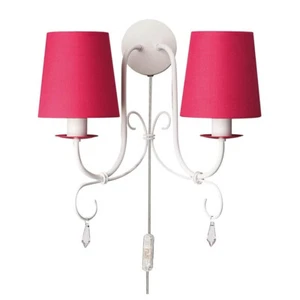 Litecraft Wall Light Crystal Effect E14 2 Arm With Pink Shades - White Clearance - Picture 1 of 1