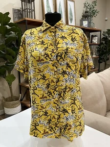 Vintage Sakura Sport Damen Kurzarm Tribal Zebra Button Down Shirt Größe S - Bild 1 von 9