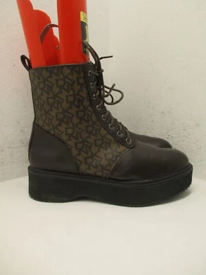 Botas de Combate DKNY Mujer Talla 8.5 M Marrón Roselyn Estampado Monograma Plataforma Foto 1 de 4