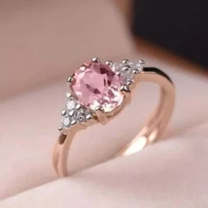 2 Ct Oval Cut Pink Diamond Solitaire Wedding Engagement Ring 14K Rose Gold Over - Picture 1 of 5