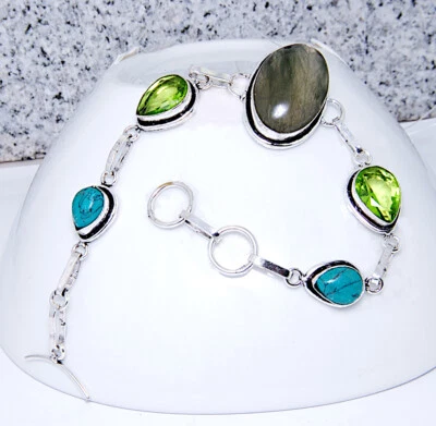 Damenarmband aufällige Armband Filled Sterling Silber 925 Edelstein Moos Achat - Bild 1 von 2