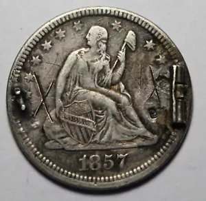 1857 Seated Quarter M1206 Love Token - Picture 1 of 2