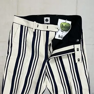 Japanese Import Pretty Green x The Beatles 36% Linen Stripe Trousers Size W26 - Picture 1 of 15