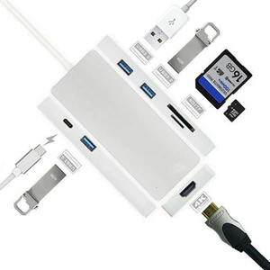 7in1 4K USB C Hub Type C Adapter USB 3.0 SD TF Card Reader HDMI TV For MacBook - Picture 1 of 12