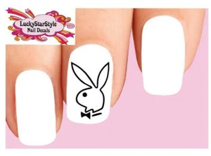 Waterslide Nail Decals Set of 20 - Playboy Bunny Outline Black and Clear