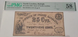 1 Note 25 Cents PMG 58 State of North Carolina Confederate Currency NCCR105A 45 - Picture 1 of 3