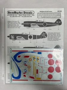 NEU Vintage AeroMaster 48-040 Nakajima Ki-84 Franks Modellflugzeug 1/48 Aufkleber (VR3) - Bild 1 von 3
