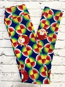 LulaRoe Girls Youth Holiday Santa Claus Retro Print Leggings L/XL - Picture 1 of 3